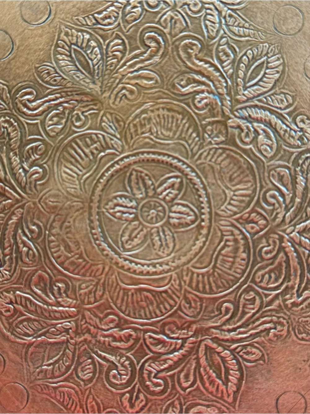 WORLD MARKET COPPER TONE EMBOSSED FLORAL METAL TRIVET